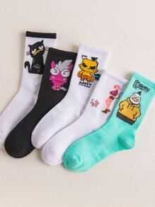 5pairs Guys Cartoon Graphic Socks