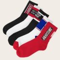 5pairs Guys Slogan Graphic Socks