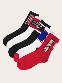 5pairs Guys Slogan Graphic Socks