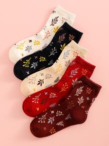 5pairs Plant Pattern Socks