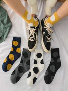 5pairs Polka Dot Pattern Crew Socks