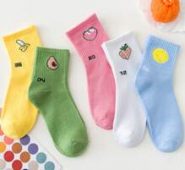 5pairs Random Fruit Print Crew Socks