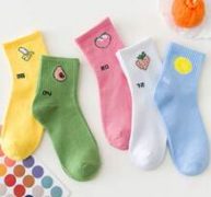 5pairs Random Fruit Print Crew Socks