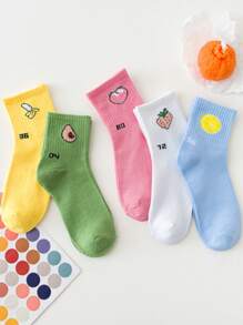 5pairs Random Fruit Print Crew Socks