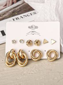 5pairs Rhinestone Decor Earrings