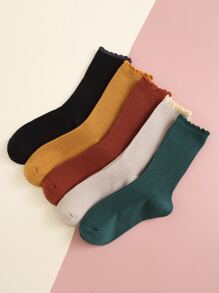 5pairs Solid Ribbed Socks