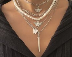 5pcs Angel & Faux Pearl Layered Necklace