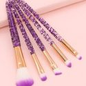 5pcs Glitter Handle Makeup Brush Set & 1pc Storage Bag