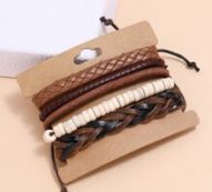 5pcs Guys PU Leather Braided Bracelet