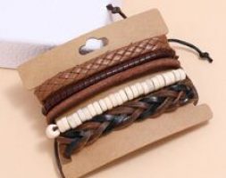 5pcs Guys PU Leather Braided Bracelet