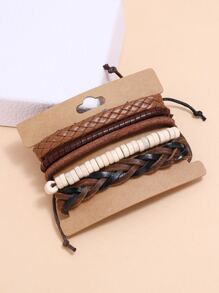 5pcs Guys PU Leather Braided Bracelet