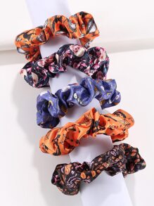 5pcs Skull Print Scrunchie