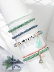 5pcs Tassel Decor Beaded Bracelet