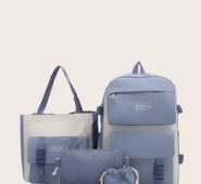 5pcs Two Tone Letter Patch Backpack Set