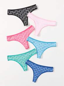 6pack Letter Graphic Thong Set