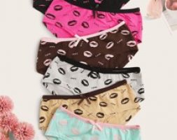6pack Lip & Letter Pattern Panty Set