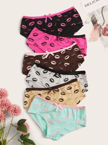 6pack Lip & Letter Pattern Panty Set