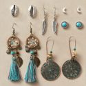 6pairs Bohemian Tassel & Leaf Decor Earrings