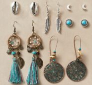 6pairs Bohemian Tassel & Leaf Decor Earrings