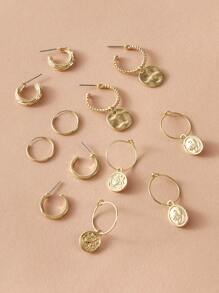 6pairs Coin Decor Earrings