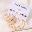 6pairs Faux Pearl Stud & Hoop Earrings