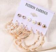 6pairs Faux Pearl Stud & Hoop Earrings