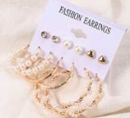 6pairs Faux Pearl Stud & Hoop Earrings
