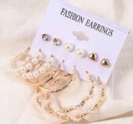 6pairs Faux Pearl Stud & Hoop Earrings