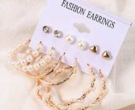 6pairs Faux Pearl Stud & Hoop Earrings