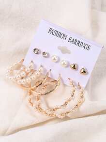 6pairs Faux Pearl Stud & Hoop Earrings