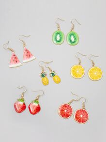 6pairs Fruit Drop Earrings