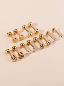 6pairs Rhinestone Decor Double Stud Earrings