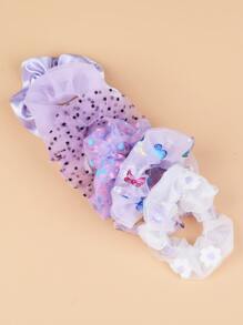 6pcs Butterfly & Flower Graphic Scrunchie