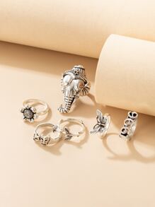 6pcs Elephant & Butterfly Decor Ring