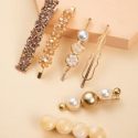 6pcs Faux Pearl & Crystal Decor Hair Clip