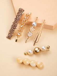 6pcs Faux Pearl & Crystal Decor Hair Clip