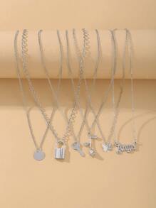 6pcs Floral Pendant Chain Necklace