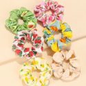 6pcs Fruit Print Pleated Scrunchie