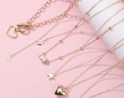 6pcs Heart Decor Chain Necklace
