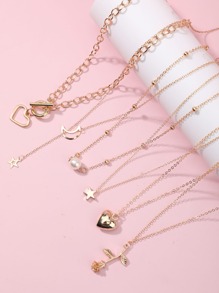 6pcs Heart Decor Chain Necklace