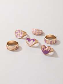 6pcs Heart Decor Ring