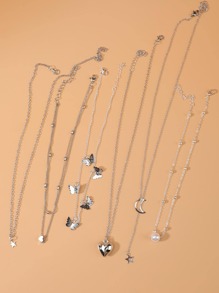 6pcs Heart Pendant Chain Necklace