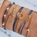 6pcs Rhinestone Star & Moon Chain Bracelet