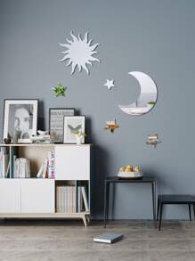 6pcs Sun & Moon Shaped Mirror Surface Wall Sticker