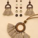 7pairs Tassel Decor Earrings & 1pc Tassel Pendant Necklace