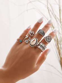 7pcs Shell & Flower Decor Ring