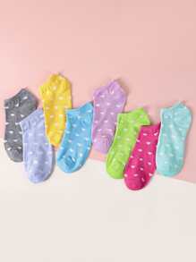 8pairs Heart Print Ankle Socks