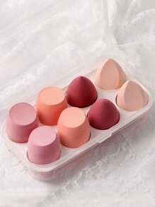 8pcs Random Color Makeup Sponge & 1pc Storage Box