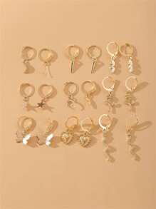 9pairs Heart & Butterfly Drop Earrings