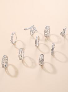 9pcs Hollow Out Rhinestone Ring